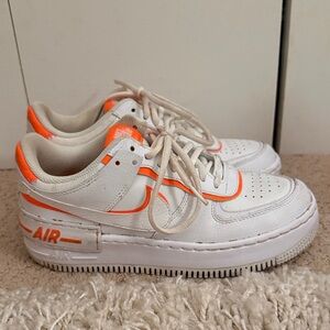 White and Orange Nike Air Force One Shadow Sneakers
